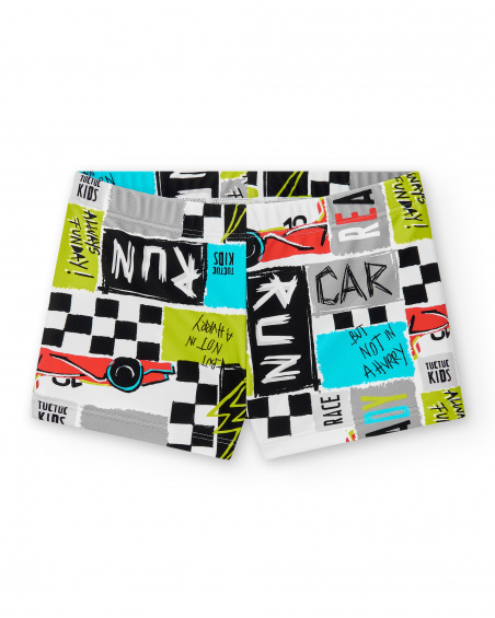White boxer swimsuit for boy Race Car collection