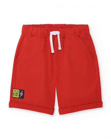 Red knit Bermuda shorts for boy Race Car collection