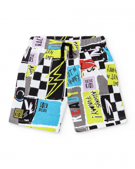 Printed black knit Bermuda shorts for boy Race Car collection