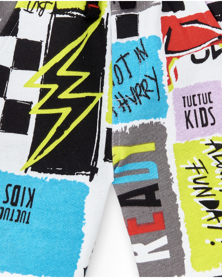 Printed black knit Bermuda shorts for boy Race Car collection