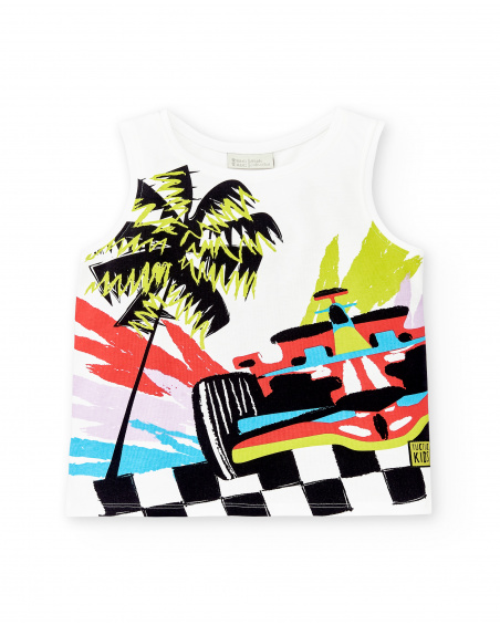 White knit tank top for boy Race Car collection