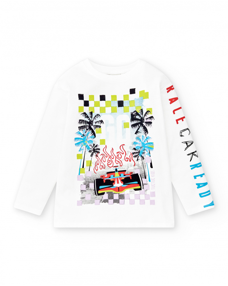 Camiseta larga punto blanco niño Race Car