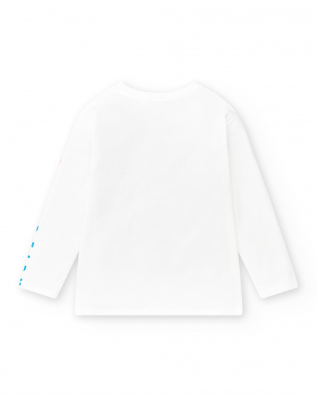 Long white knit t-shirt for boy Race Car collection
