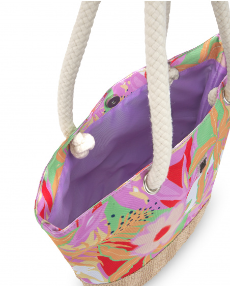 Printed raffia bag for girl Paradise Beach collection