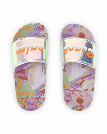 Holographic lilac flip flops for girl Paradise Beach collection