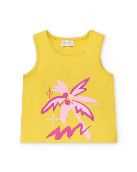 Yellow knit t-shirt for girl Flamingo Mood collection