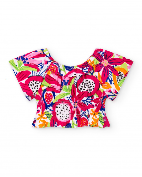 Fuchsia poplin blouse for girl Acid Bloom collection