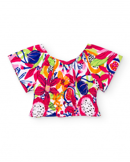 Fuchsia poplin blouse for girl Acid Bloom collection