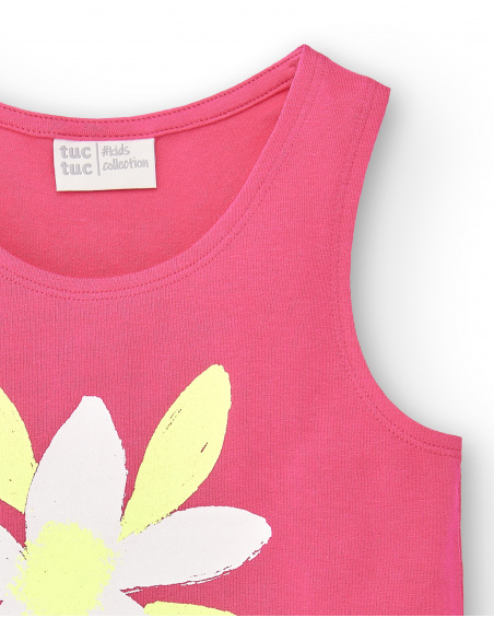 Fuchsia knitted tank top for girl Acid Bloom collection