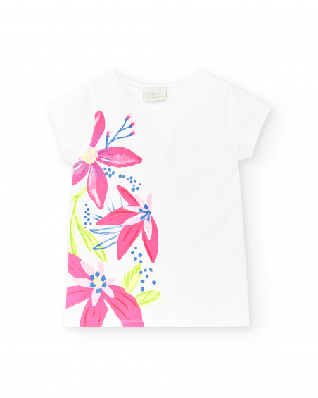 White knit t-shirt for girl Acid Bloom collection