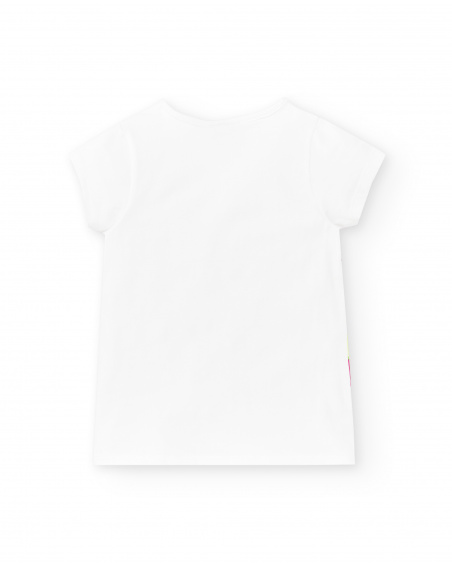 White knit t-shirt for girl Acid Bloom collection