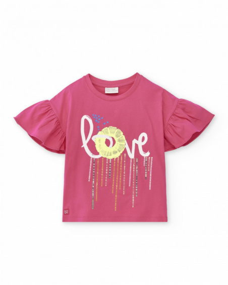 Fuchsia knitted t-shirt for girl Acid Bloom collection