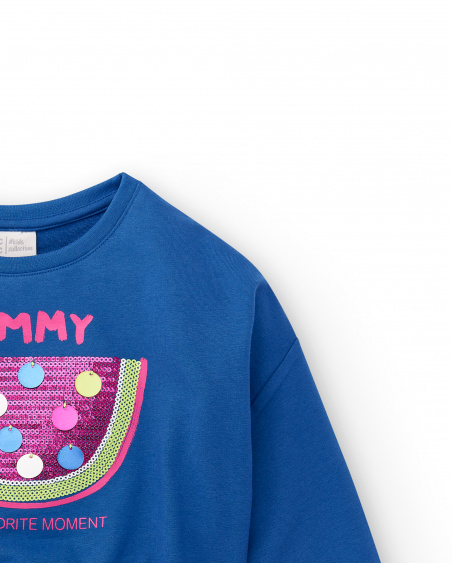 Blue plush sweatshirt for girl Acid Bloom collection