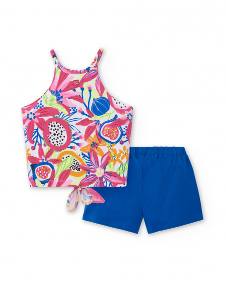 Blue fuchsia knit set for girl Acid Bloom collection