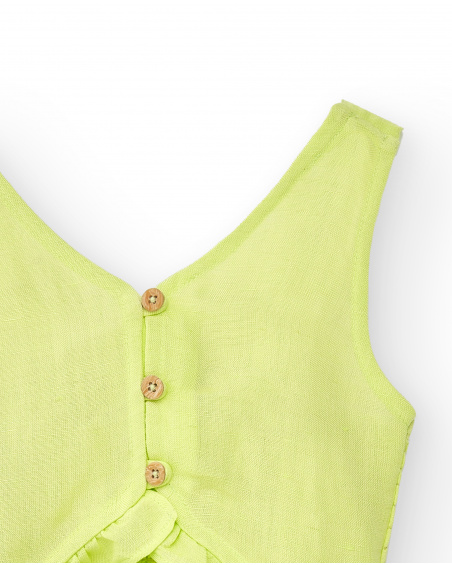Green poplin jumpsuit for girl Acid Bloom collection