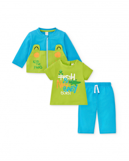 Blue green knit set for boy Water Lilies collection