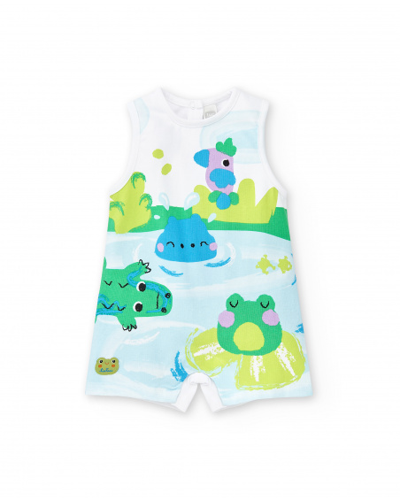 White knit romper for boy Water Lilies collection