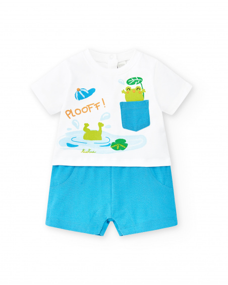 Blue white knitted romper for boy Water Lilies collection