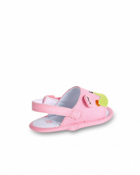 Pink twill sandals for girl Water Lilies collection