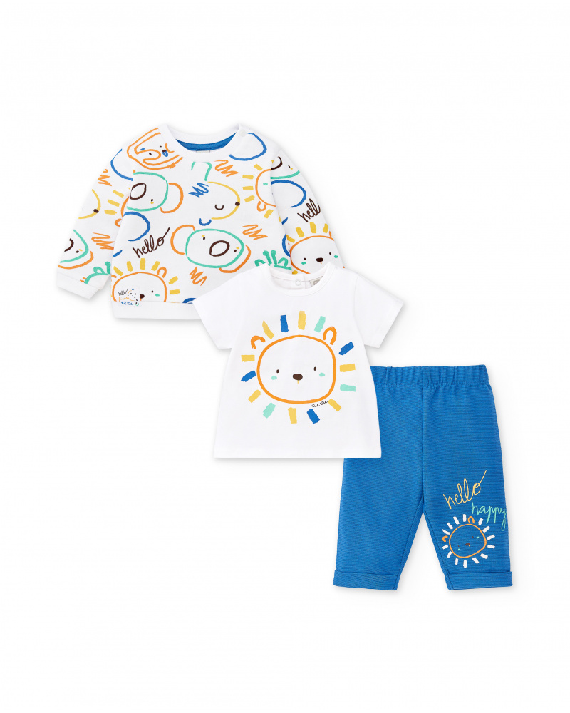 Conjunto 3 piezas punto blanco azul niño Animal Life