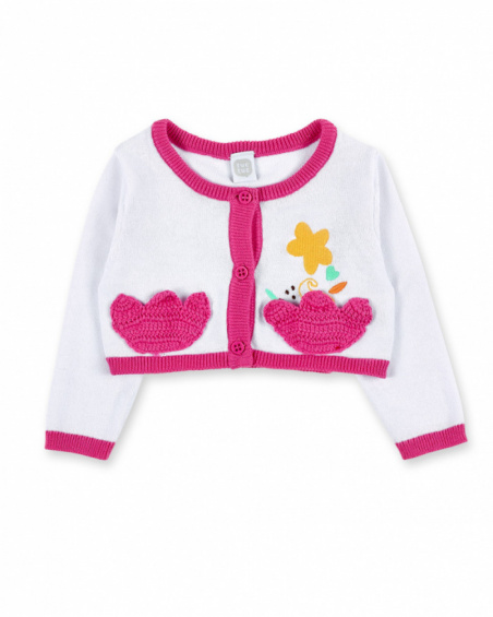 White tricot jacket for girl Animal Life collection