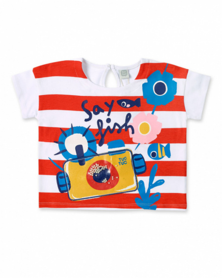 Red white knit t-shirt for girl Salty Air collection