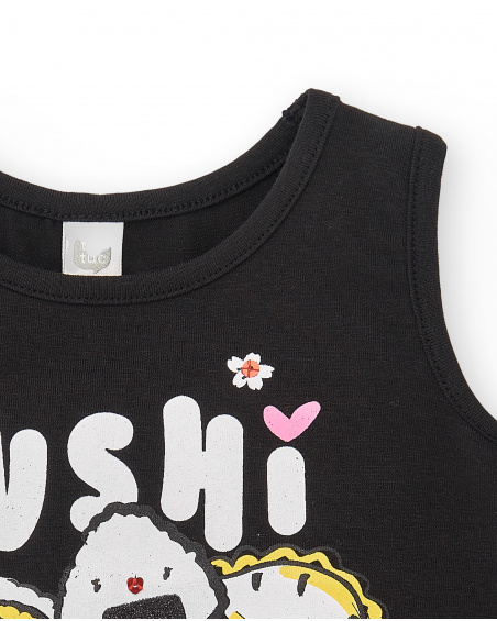 Black knit t-shirt for girl Hey Sushi collection