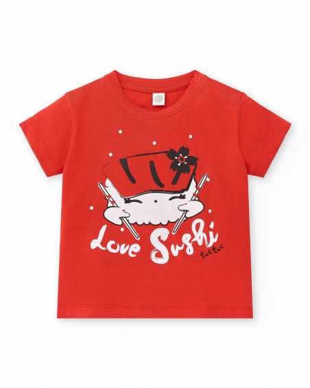 Love sushi' red knit t-shirt for girl Hey Sushi collection
