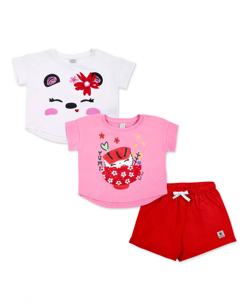 Conjunto punto blanco rosa rojo niña Hey Sushi