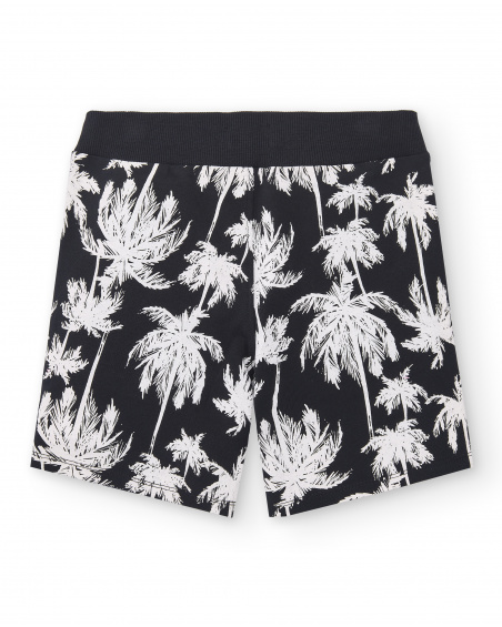 Palm trees black knit bermuda shorts for boy Tenerife Surf