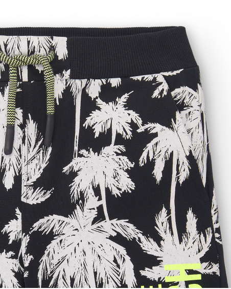 Palm trees black knit bermuda shorts for boy Tenerife Surf