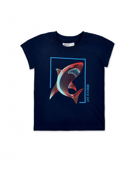 Navy knit t-shirt for boy Game Mode collection