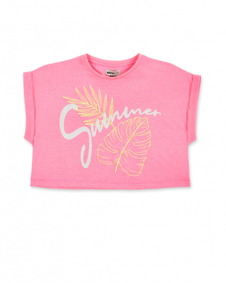 Pink knit t-shirt for girl Neon Jungle collection