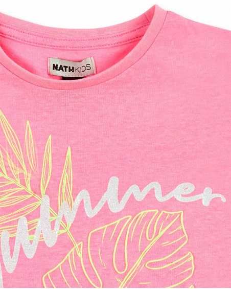 Pink knit t-shirt for girl Neon Jungle collection
