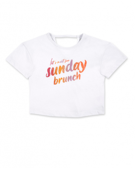 White knit t-shirt for girls Sunday Brunch collection