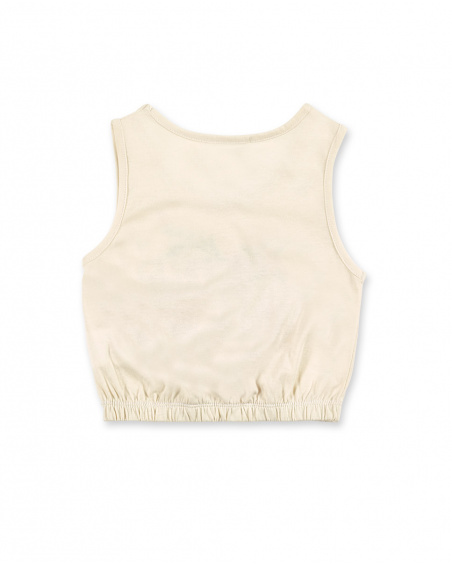 Beige knit t-shirt for girl Island Life collection