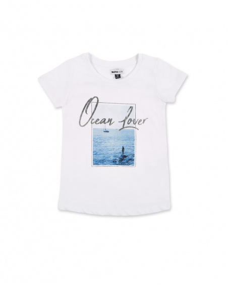White knit t-shirt for girl Carnet De Voyage collection
