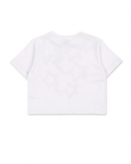 White knit t-shirt for girl Summer Vibes collection