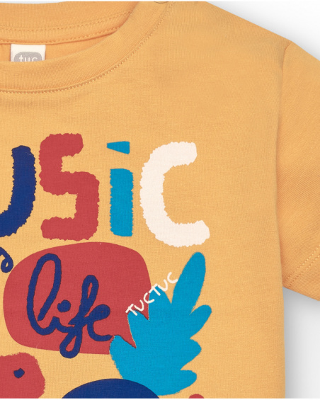 Yellow girl's t-shirt with floral design Music is Life