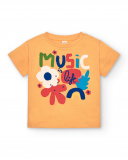 Camiseta de niña en amarillo con diseño floral Music is Life colección Music Up