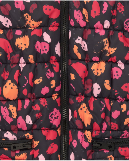Black padded coat with floral print for girls Dark and Roses collection