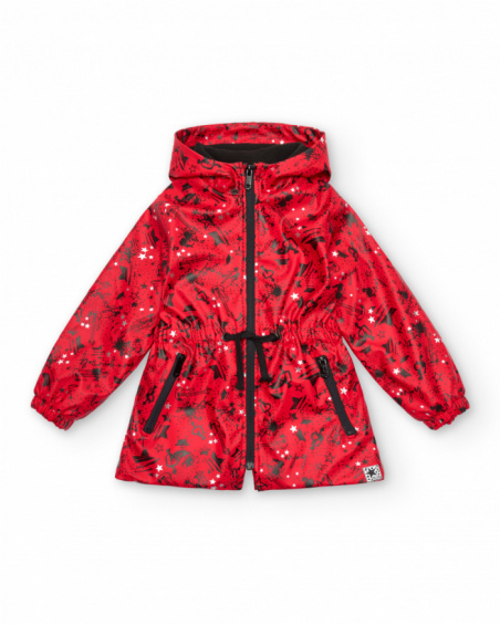 Red raincoat with rock print for girls Dark and Roses collection