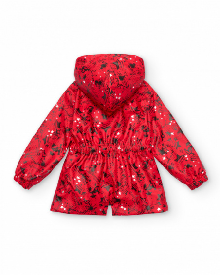 Red raincoat with rock print for girls Dark and Roses collection