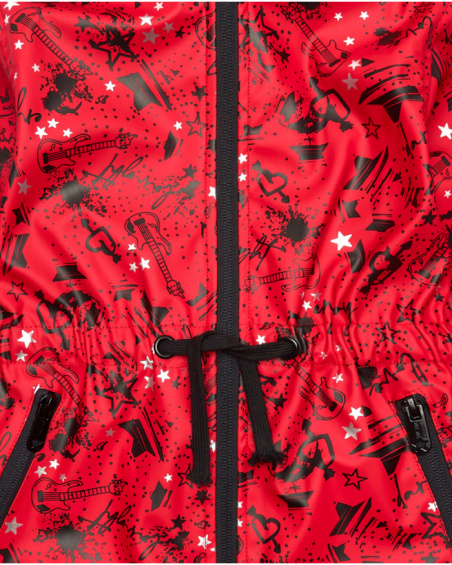 Red raincoat with rock print for girls Dark and Roses collection