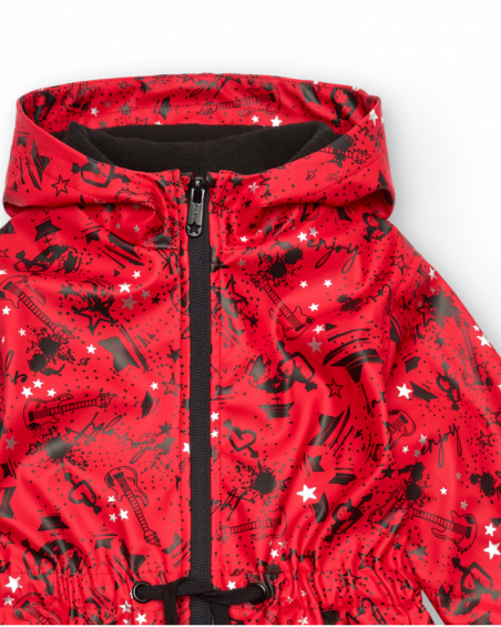Red raincoat with rock print for girls Dark and Roses collection