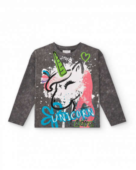 Grey unicorn print t-shirt for girls from the Crazy Feelings collection