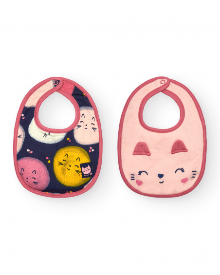 Pack of bibs for girls in pink and blue with kitten print from the Lovely Kittens collection