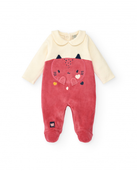 Baby girl's romper in pink with embroidered kitten design from the Lovely Kittens collection