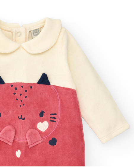 Baby girl's romper in pink with embroidered kitten design from the Lovely Kittens collection