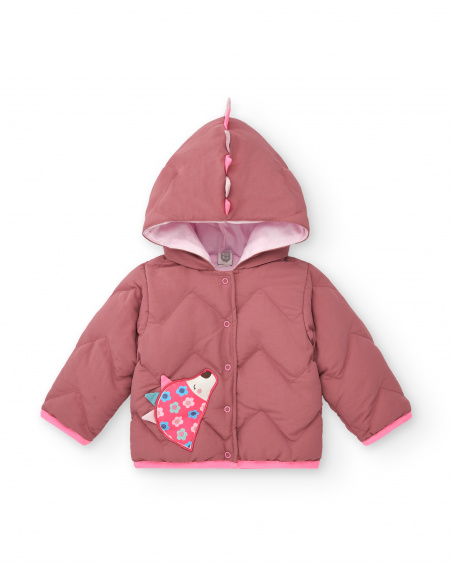 Pink jacket for girls with hood and hedgehog detail from the Hedgehog Forest collection
